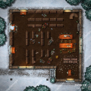 Library (destroyed) battle map for D&D and other TTRPGs