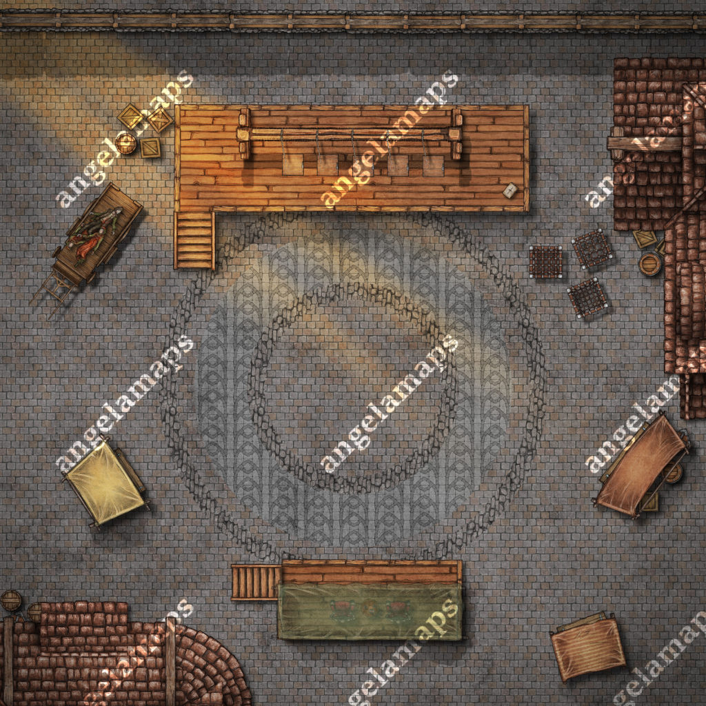 Guillotine, gallows and stockades executioner battle map pack for TTRPGs