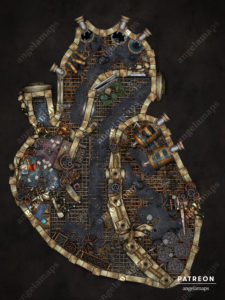 Mechaheart steampunk power plant battle map for D&D