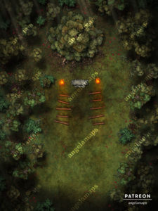 Stone alter in a dark forest for druid rituals battle map