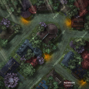 Battle map of a village or city street at night