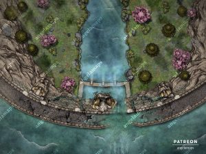 Phased and animated battle map of a bridge breaking apart, for TTRPGs