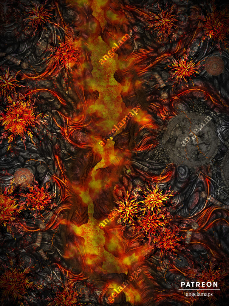 Fiery Forest full of lava and burning trees animated battle map for D&D and other TTRPGs