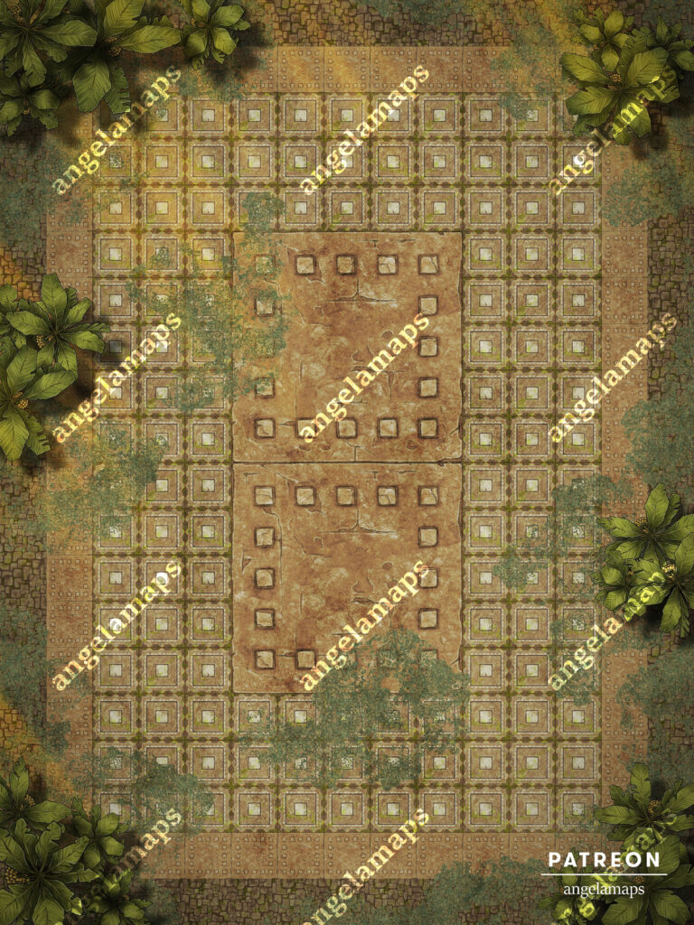 Open jungle space, maybe an old temple, battle map for D&D and Pathfinder