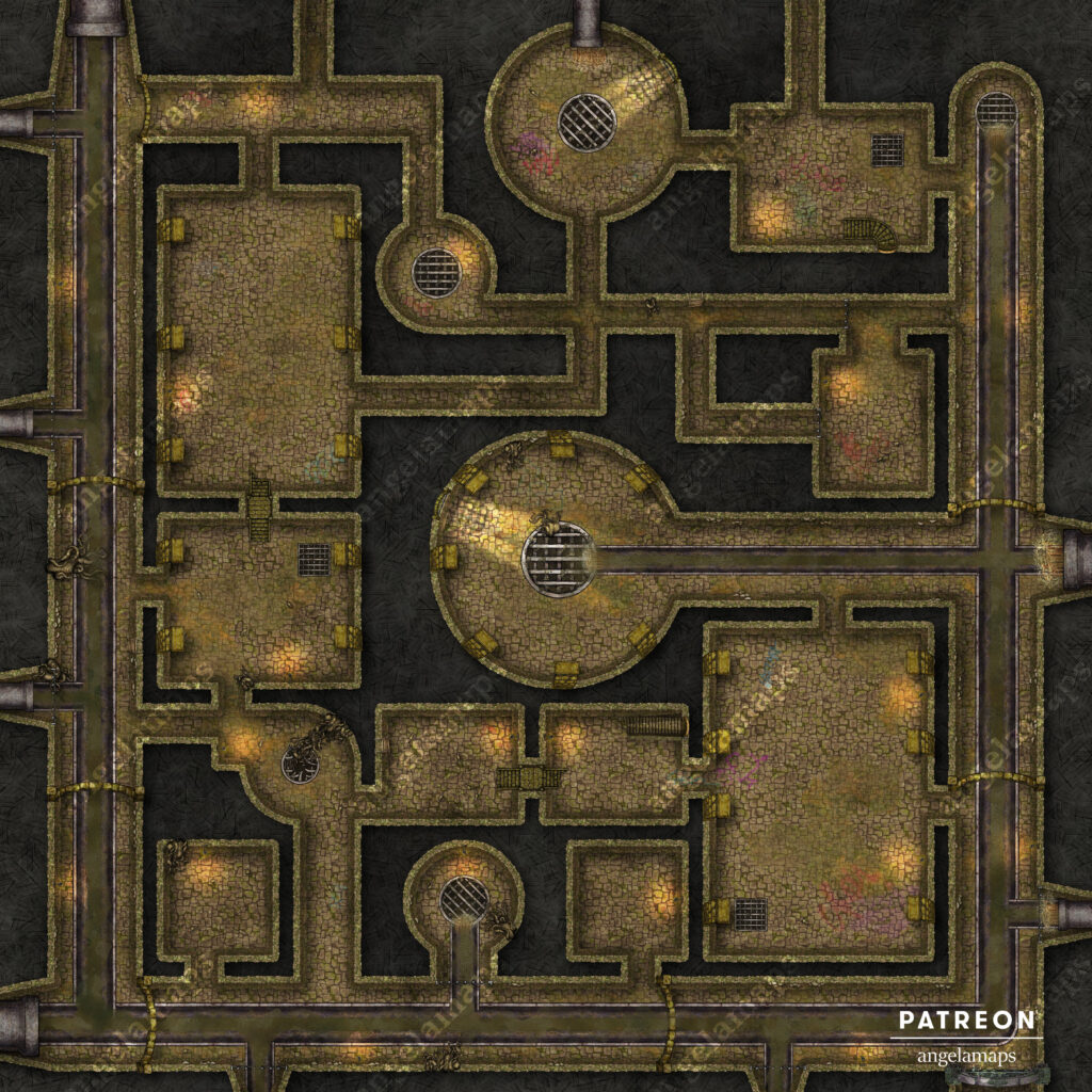 Empty dirty sewer battle map for D&D, pathfinder and other TTRPGs