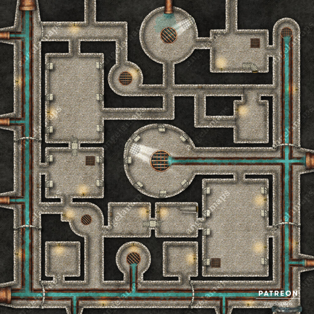 Empty clean pristine sewer battle map for D&D, pathfinder and other TTRPGs