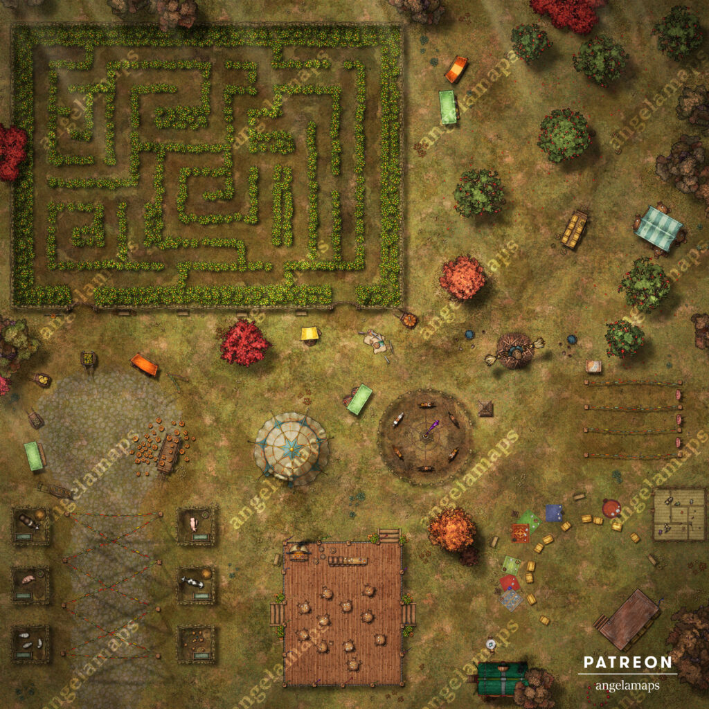 Pumpkin harvest festival battle map for D&D and Pathfinder