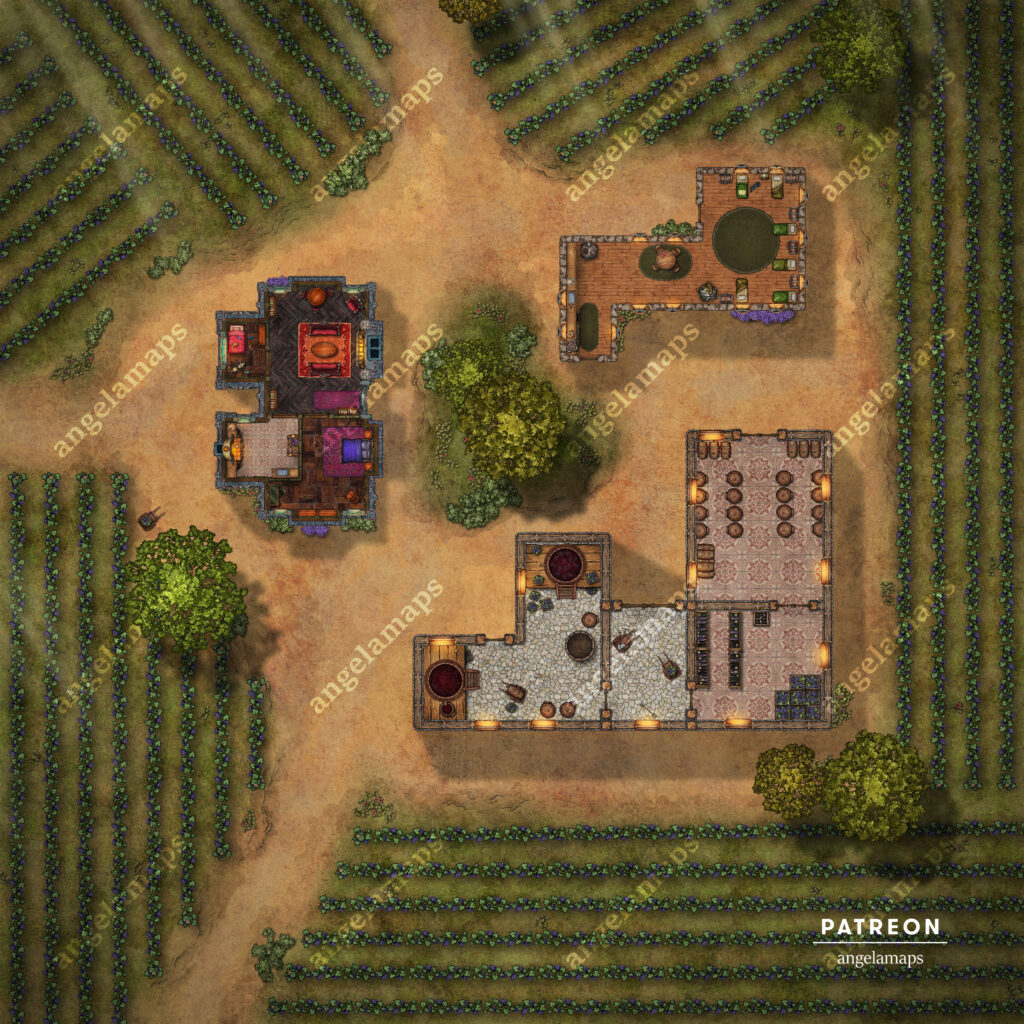 Large 60 x 60 vineyard battle map for TTRPGs