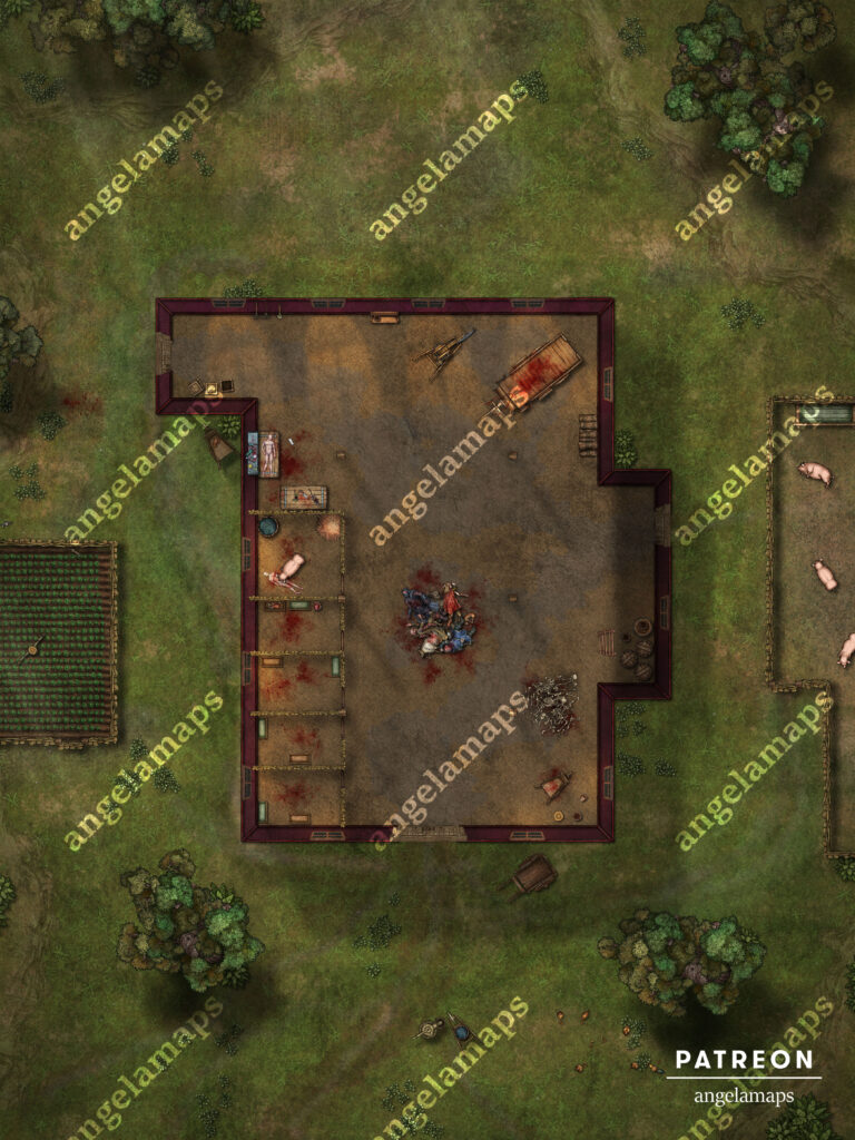 Murder house in an old barn battle map by Angela Maps for TTRPGs