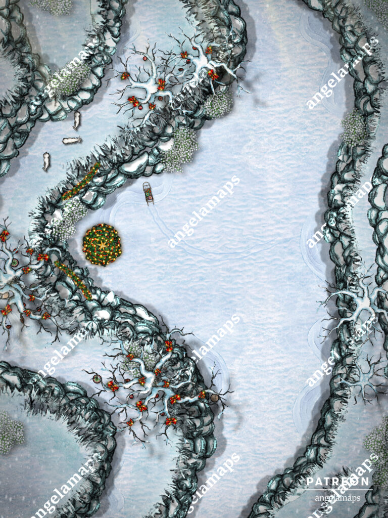 Festive christmas holiday winter battle map as part of a winter and holiday pack for TTRPGs