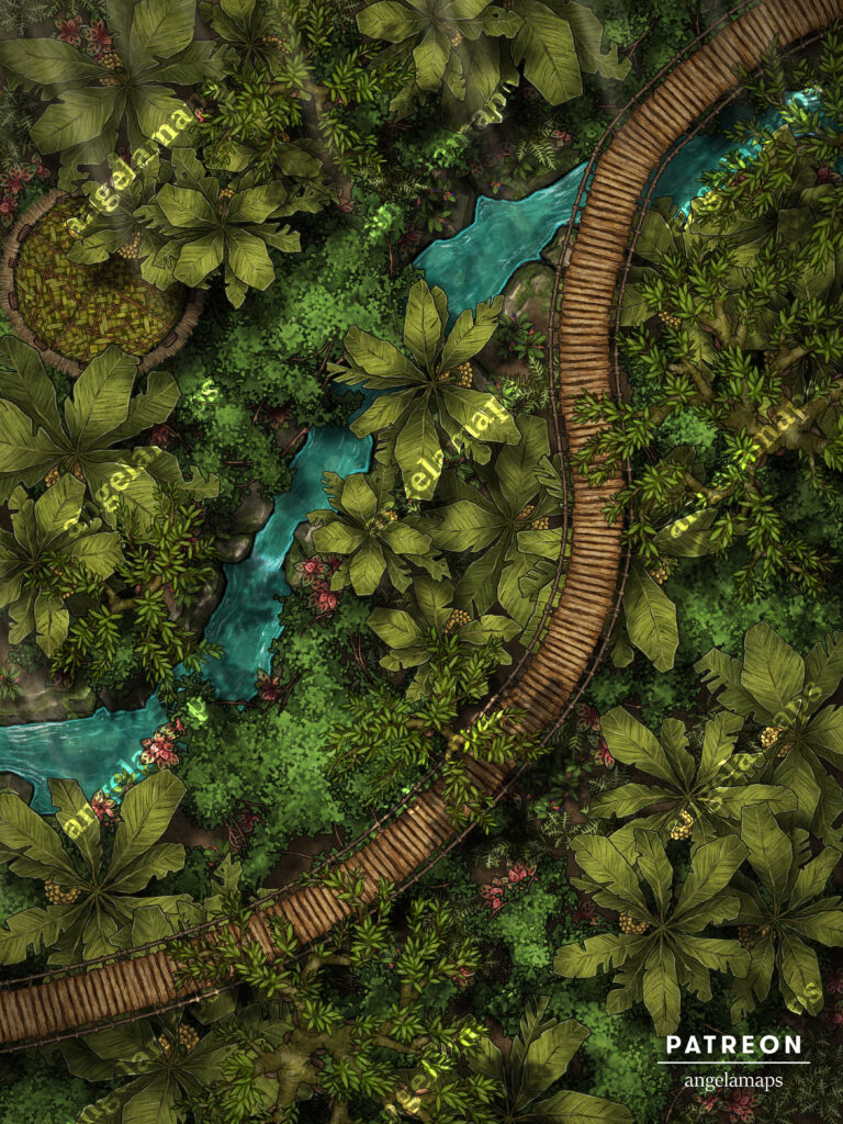 Treetop path above a dangerious jungle battle map for ttrpgs