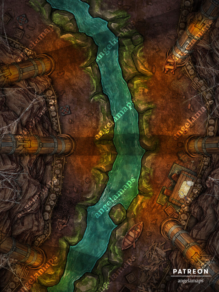 Underground river running through an old mine battle map