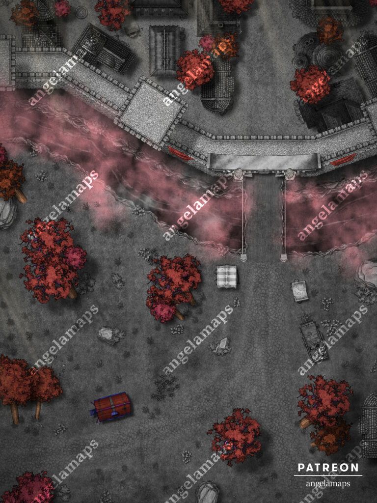 City gates battle map (red abyss) for ttrpgs, animated, setup for FVTT